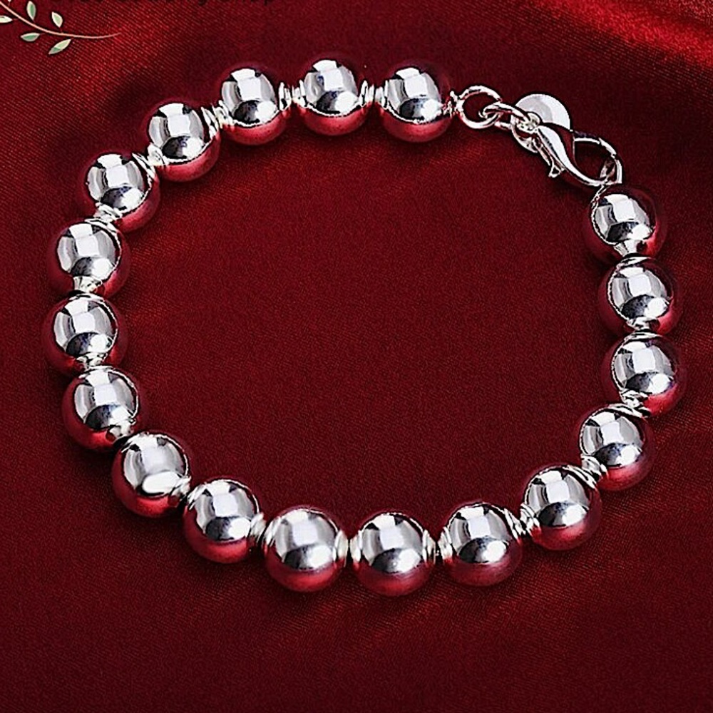 Beaded Ball Sterling Silver Bracelet 10mm